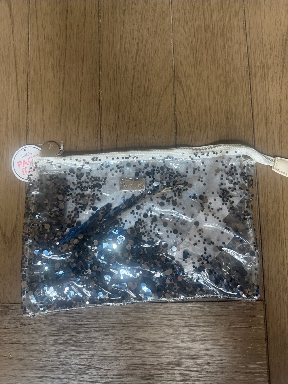 NWT PACKED PARTY Confetti blue and silver Clear Everything Pouch